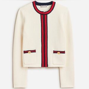 J. Crew Ivory Cardigan with Navy and Scarlet Accents
